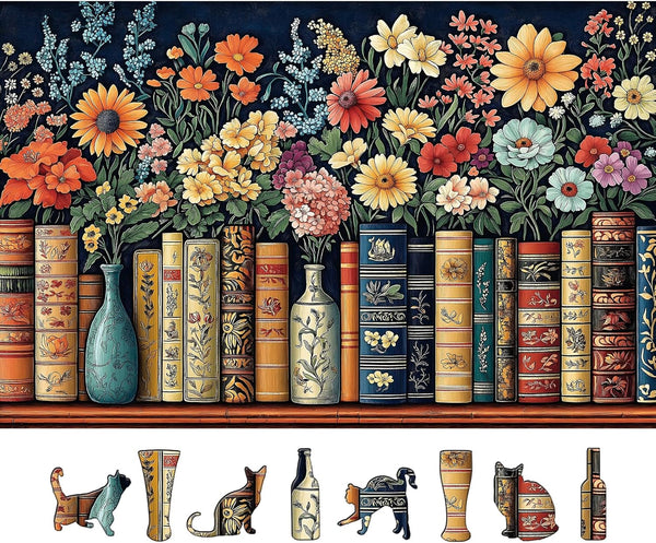 Vintage Books & Flowers 500-Piece Jigsaw Puzzle for Adults - Floral Library