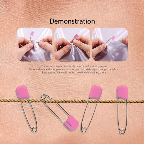 Lxnoap 10-Pack Stainless Steel Baby Safety Pins (Pink)