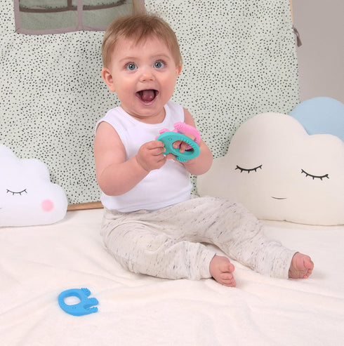 Teething Ring for Babies 0-6 Months - 5X Pain Relief Smart Teether, Cute Infant Chew Toy