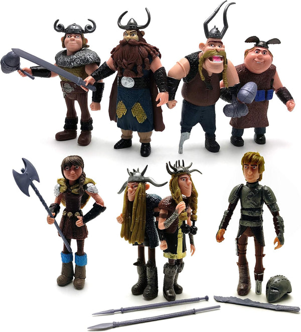 Toysvill Vikings Action Figures - Hiccup, Astrid, Stoick, Gobber, Snotlout, Fishlegs, Tuffnut & Ruffnut (Set of 8)