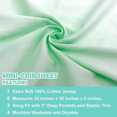 American Baby Company 2 Pack 100% Natural Cotton Fitted Mini Crib Sheets 38" x 24" - Mint