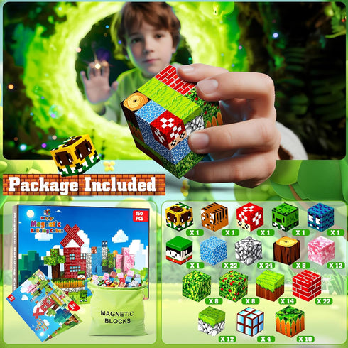 150PCS Set 3+ Magnetic Blocks-Magnetic Building Blocks Magnet Toys Stacking Forest World with Magnet Construction Toys