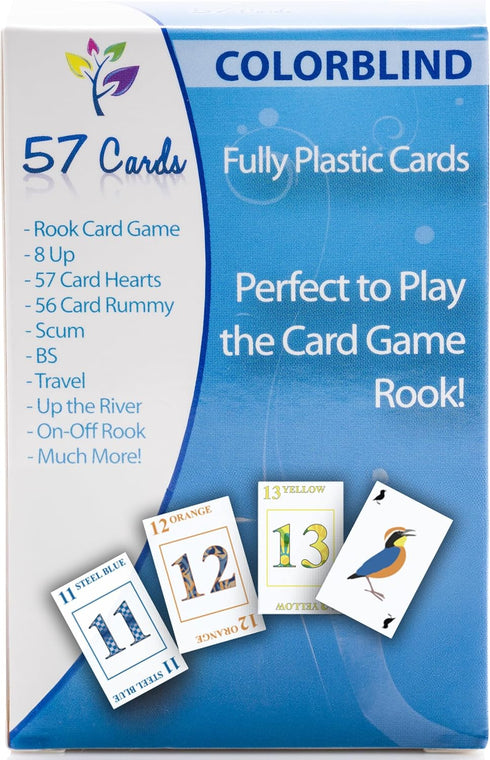 57Cards Colorblind: Fully Plastic Rook Cards - Durable, Waterproof, No Fraying, & Slick for All Players