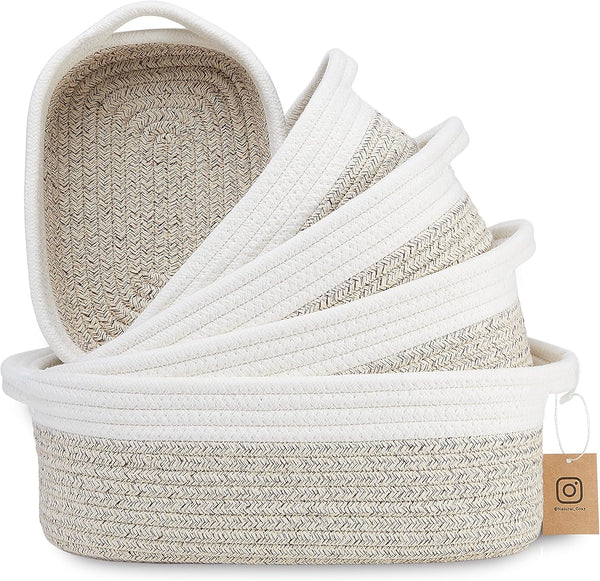 NaturalCozy 5-Piece Rectangle Storage Basket Set, Cotton Rope Woven Baskets for Organizing