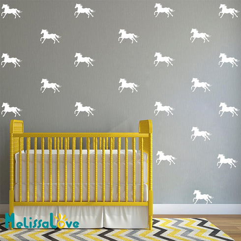 32pcs/Set Metallic Horse Wall Stickers, Vinyl Decals for Kids Room, Removable Mural SA525 (Black)