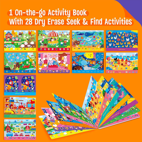 28 SpriteGru Dry Erase Activities Book, Reusable & Erasable Game Pad, Explore and Find Games Interesting Educational