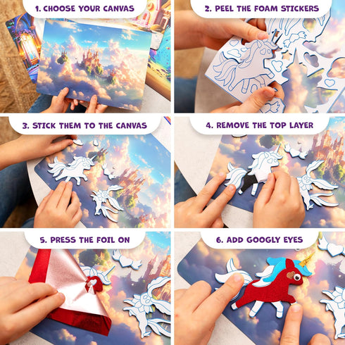 Set 4, 5, 6, 7, 8, 9 Foiltastic Art & Craft for Kids Fun Mess-Free Kit with Fairy-Tale Foam Stickers & Foil Sheets