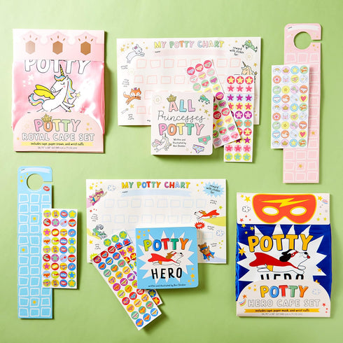 BTBB-24938 Set 4pcs C.R. Gibson Hero Board Book, Wall Reward Chart, and Sticker Potty Training Supplies for Toddlers