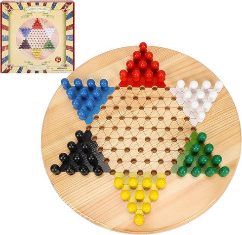 11.5 Inches Set 60+6 Gothink Chinese Checkers Board Game, Classic Game Board - Premium Solid Wood pcs Colorful Pegs