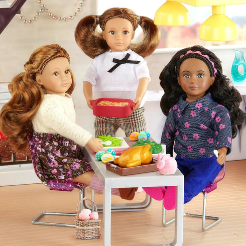 Lori Dining Room Set for Mini Dolls, Dollhouse Furniture for 6-Inch Dolls with Table & Chairs