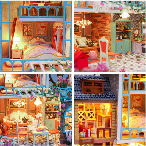 DIY Miniature Dollhouse Kit by GuDoQi, Tiny House 1:24 Scale with Music, Great Handmade Crafts Gift