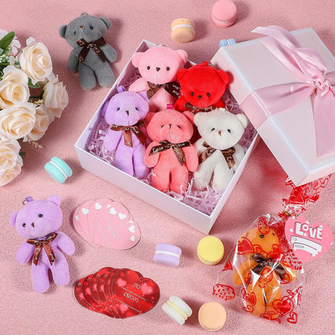 Zonon 144 Pcs Valentine's Day Mini Stuffed Bear Bulk Toy with Gift Bags and Heart Cards, 4.72 Inch Plush Bears