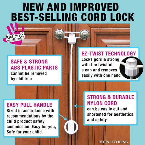 Baby Safety Cabinet Locks for Knobs Child Safety Cabinet Latches for Home Safety Strap for Baby Proofing Cabinets Kitchen Door Rv No Drill No Screw No Adhesive/Color White/ 5 Pack Ez-Twist