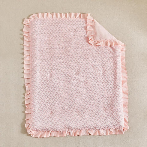 3 Set Flysheep Pieces Tufted Crib Bedding with Ruffle Fringe, Pink Ruffled Comforter with Fitted Sheet and Bed Skirt