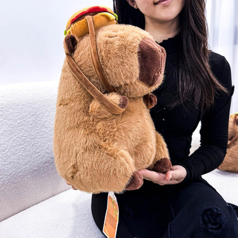 Tanha Capybara Plush Toy, Soft Stuffed Animal with Hamburger Backpack, Cute Capybara Gifts, 33cm / 13inch