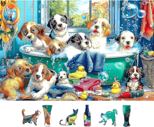 MINIWAN 500 Piece Jigsaw Puzzle for Adults Seniors, Puppy Bath Time Puzzle