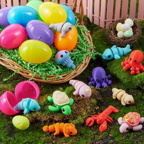 12Pcs 3D 8+) JOYIN Prefilled Easter Eggs with Mini Sea Animals, Articulated Toys, Printed Toys, Basket Stuffers