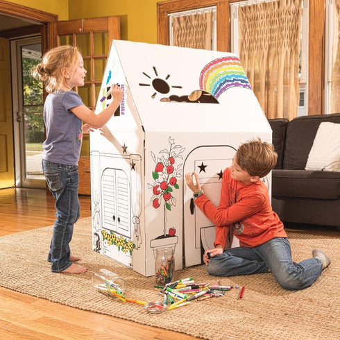 Easy Playhouse Clubhouse - Kids Art and Craft Indoor/Outdoor Fun, Decorate and Personalize Cardboard Fort, 34" X 27" X