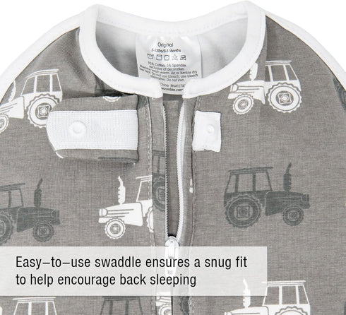 Woombie 14-19 lbs Original Baby Swaddling Blanket - Soothing, Cotton Baby Swaddle - Wearable Baby Blanket, Tractors