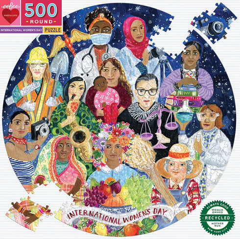 eeBoo: Piece and Love International Women's Day 500 Piece Round Jigsaw Puzzle for Adults, Jigsaw Puzzle for Adults and Families, includes Glossy, Sturdy Pieces and Minimal Puzzle Dust