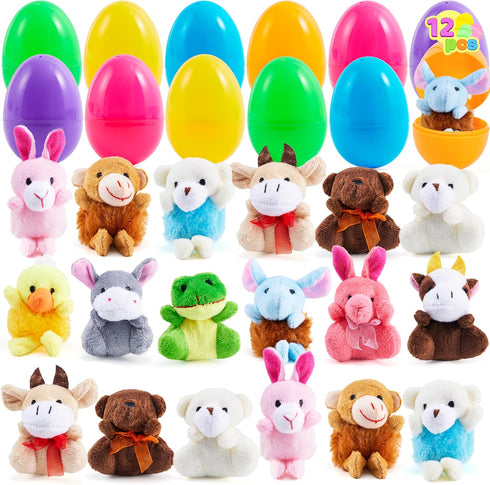 JOYIN 12 Pcs Prefilled Easter Eggs with Plush Toys, Plastic Eggs Filled