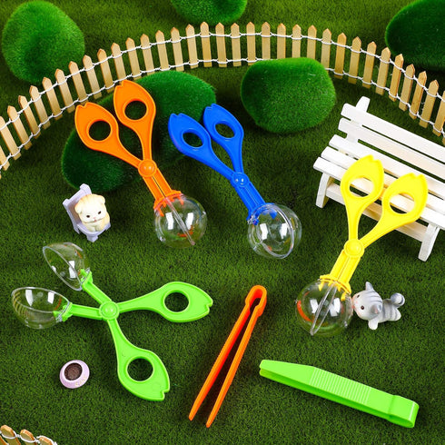 Mudder 12 Pieces Fine Motor Skill Toys, Includes 6 Handy Scoopers and 6 Jumbo Tweezers for Outdoor Exploration