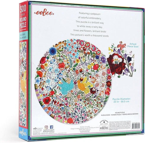 500 23" eeBoo Piece Puzzle - Blue Bird Yellow Bird Jigsaw Puzzle for Adults, Circular with Diameter Made with Recycled