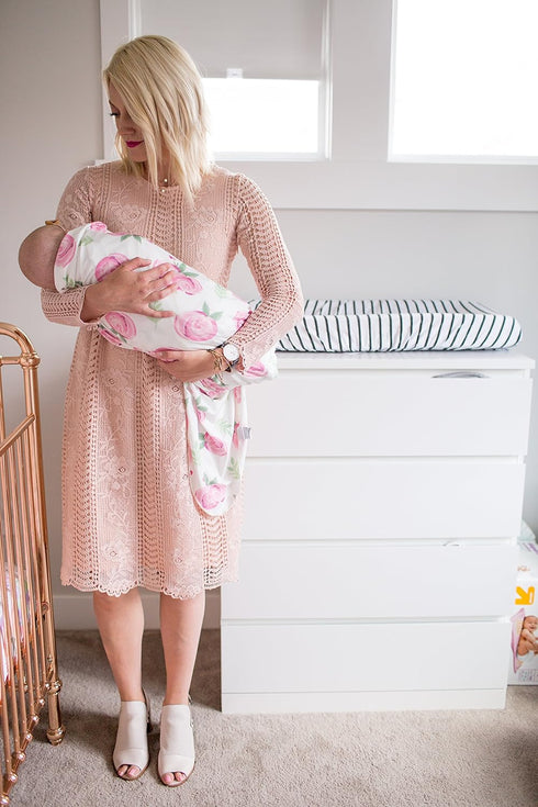 Copper Pearl Large Floral Knit Baby Swaddle Blanket - Grace Design