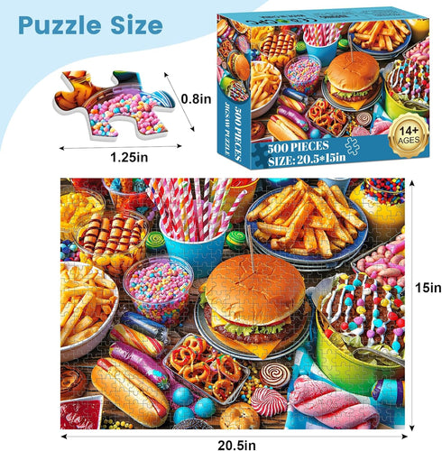 VOLUVOLU 500 500 20.5x15 Piece Puzzle for Adults, Hamburger Jigsaw Puzzles, Youths Favorite Foods Puzzles Pieces