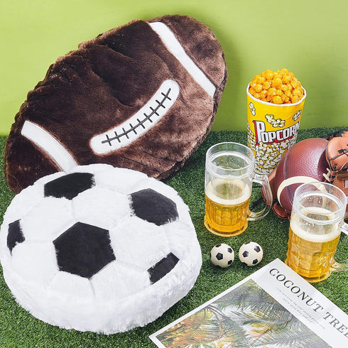 Fluffy Stuffed Sports Throw Pillows, 4 Pcs Soccer Ball, Basketball, Baseball, Football Plush Toy Cushions