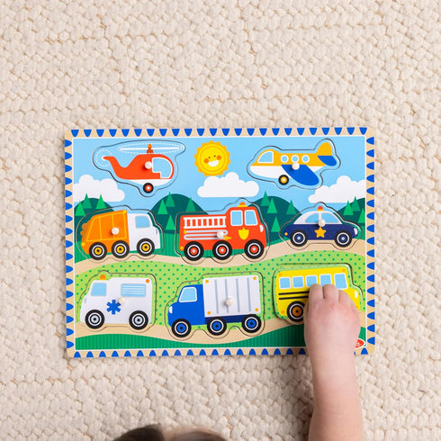 Melissa & Doug Wooden Peg Puzzle, Vehicles (8 pcs)
