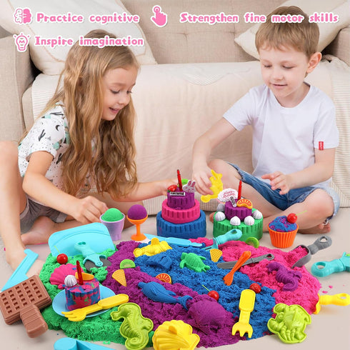 YIDESTARS 4lbs Kids(3-8) Sensory Play Kit: Sand Art & Ice Cream Toy - Colorful Sand,Molds,Tools,Sandbox w/Lid - Fun