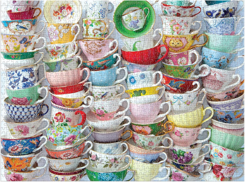 Galison Teacups – Julie Seabrook Ream 1000 Piece Puzzle Featuring A Regency Core Mix of Vibrant Teacups