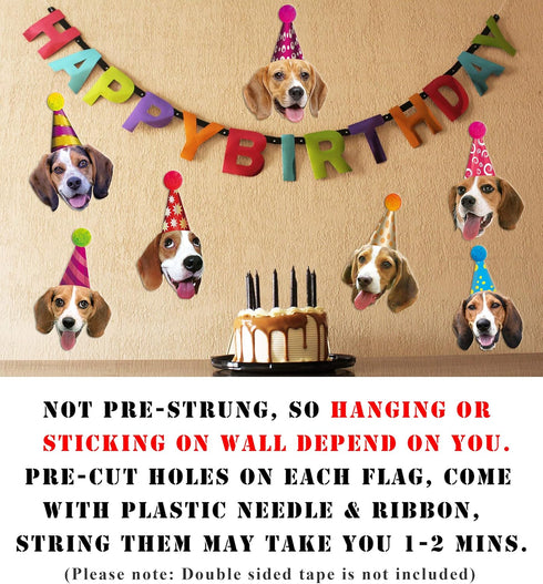 Beagle Birthday Garland - Funny Beagle Face Portrait Happy Birthday Banner, Dog Bday Party Supplies