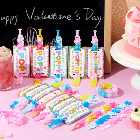 28 JOYIN PCS Valentine's Day Gifts Cards with Heart Pop Fidget Bracelets, Stress Relief Pop Bubble Fidget Toys for Kids