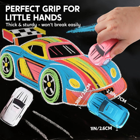 24PCS (12 JOYIN Race Car Sidewalk Chalk Bulk, Party Favors for Kids, Non Toxic Washable Jumbo Chalk,Toddler Outdoor