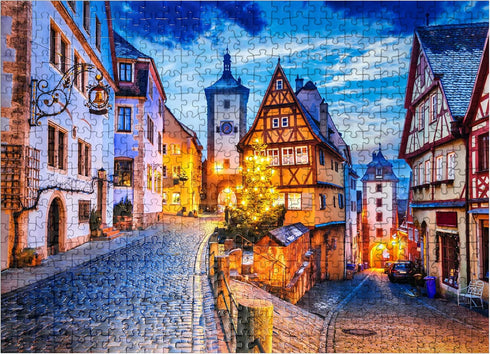 MyPuzzle Rothenburg Ob Der Tauber by Night, Romantic Road in Bavaria, Germany - 500 Piece Premium Jigsaw Puzzle