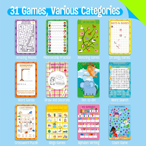 31 SpriteGru Dry Erase Activities Book, Reusable & Erasable Game Pad, Explore and Find, Maze Matching TIC-TAC-Toe Dot