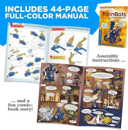 2-in-1 2 8+ 12+ Thames & Kosmos TrainBots: STEAM Maker Kit | Build Steampunk Robots w/LED Lights | Explore Robots