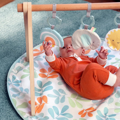 0-36 Ingenuity Sun Valley Wooden Baby Play Mat, Foldable A-Frame Bar, Machine-Washable Mat, Unisex, for Ages Months