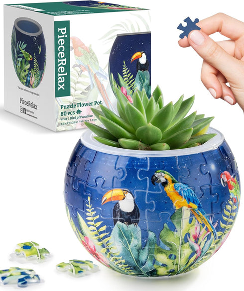 3D Puzzle Planter 80 Pieces - Flower Pot for Bird of Paradise, Home Decor for Indoor Cactus and Succulents