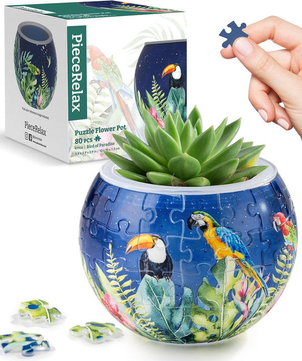 3D Puzzle Planter 80 Pieces - Flower Pot for Bird of Paradise, Home Decor for Indoor Cactus and Succulents