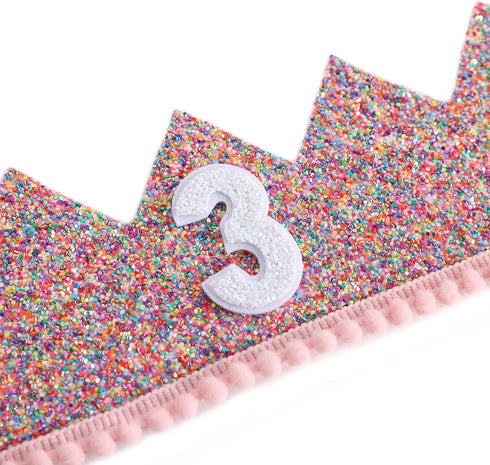 Rainbow Crown for 3rd Birthday Party, Glitter Birthday Crown, Birthday Hats for Kids, Baby's Birthday Photo Props