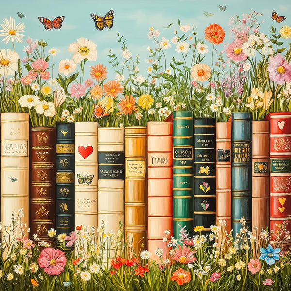 Bgraamiens Vintage Wildflower Books 1000 Piece Jigsaw Puzzle Aesthetic Floral Book Spines
