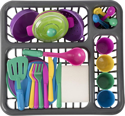 Playset Set, Set 28 Big Mos Toys Pretend Play Dishes Little Chef Kitchen Kids Cooking Serving Dishes - Play Cups, Pans