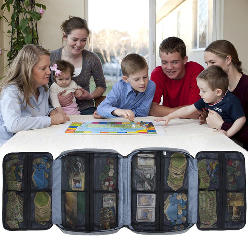 18 KISLANE Board Game Carrying Case with Pockets for Board Games, Pieces, Tokens, Cards and More, Expandable Board Game