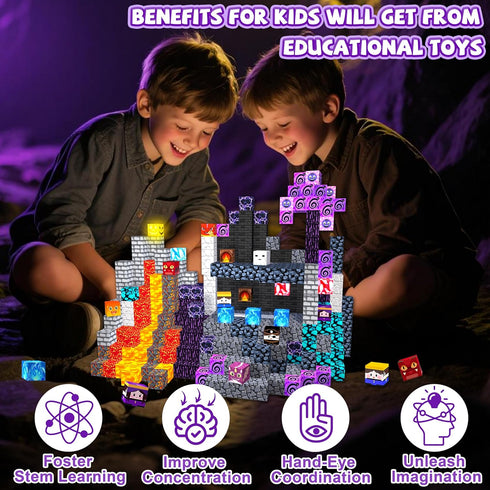 170PCS Blocks,1" 3D Set,SETM 3+ Magnetic Light Up Magnetic Building Blocks, Magnets Cubes for Kids to Build Dark Cave