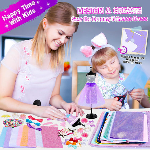 MINIFUN 1500+ Pcs Fashion Designer Kit for Girls, Sewing Kit with 7 Mannequins, DIY Arts and Crafts for Kids