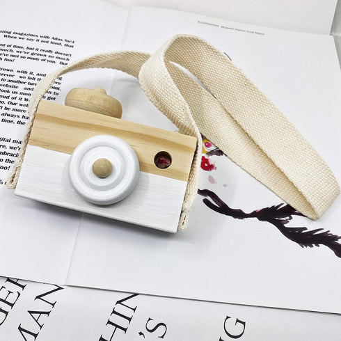 Baby Toy Wooden Mini Camera Toy, Baby Kids Cute Mini Sharpe Toy, Neck Hanging Photographed Props for Baby Toddlers Children Kids' Room Hanging Decor Gift (white)