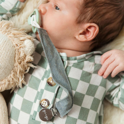 Ali+Oli Linen Strap Pacifier Clip Set of 3 (Forest) for Newborn Pacifiers & Teethers, 10" x 1" Binky Clips